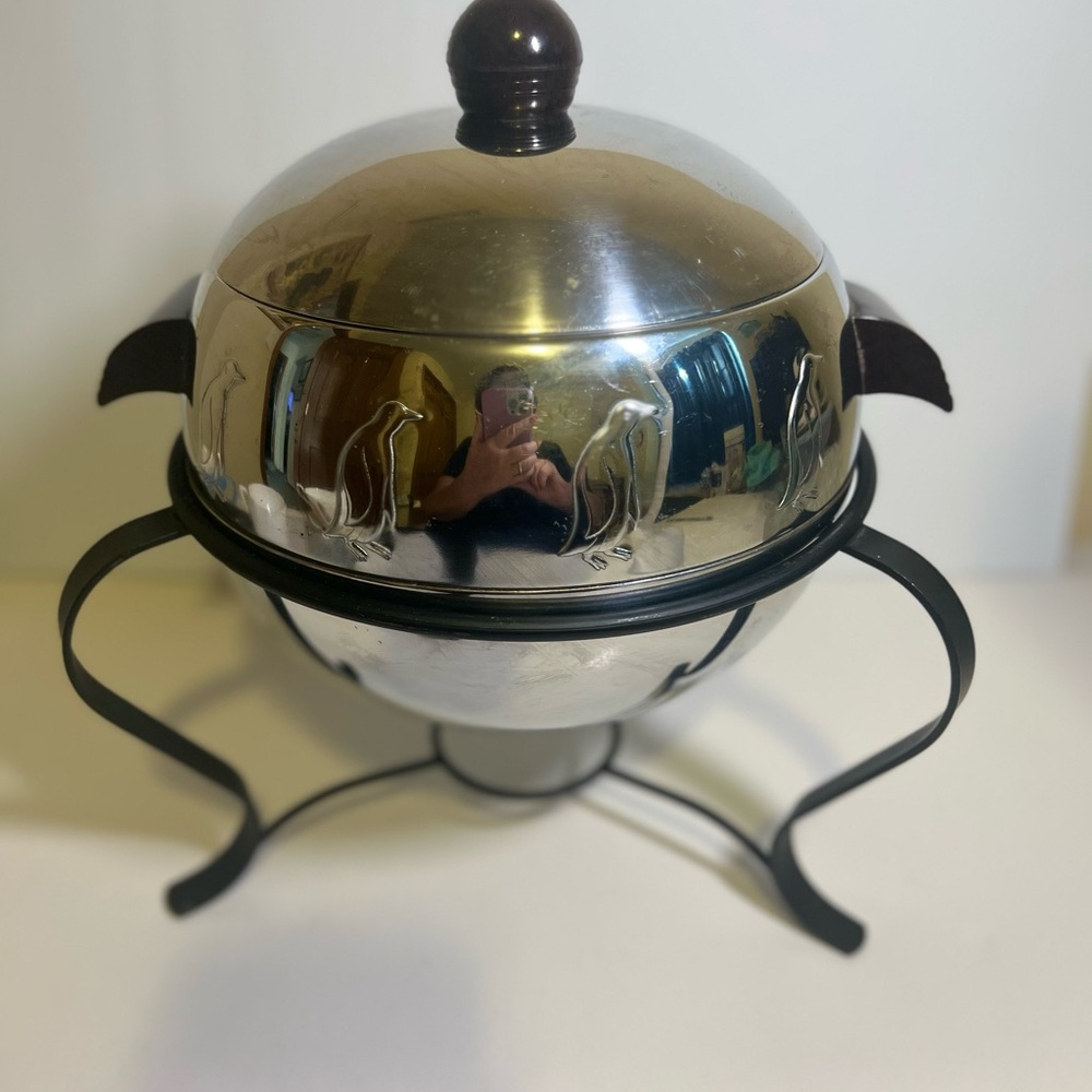 Vintage West Bend Hot or Cold Server with penguins on the bucket. With stand.